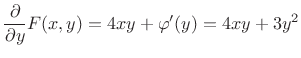 $\displaystyle \frac{\partial}{\partial y}F(x,y)=4xy+\varphi '(y)=4xy+3y^2
$