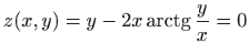 $ \displaystyle z(x,y)=y-2x\mathop{\mathrm{arctg}}\nolimits \frac{y}{x}=0$