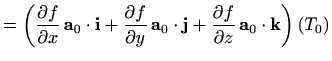 $displaystyle x=x_0+t  mathbf{a}_0 cdot mathbf{i},quad y=y_0+t  mathbf{a}_0 cdot mathbf{j}, quad z=z_0+t  mathbf{a}_0 cdot mathbf{k}. $