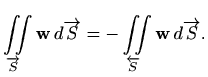 $\displaystyle \iint\limits_{\overrightarrow{S}} \mathbf{w} \, d\overrightarrow{S} = -\iint\limits_{\overleftarrow{S}} \mathbf{w} \,
d\overrightarrow{S}.
$